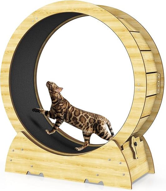 Cat Exercise Wheel for Indoor Cats, 36" Cat Treadmill Wheel with Detachable Carpeted Runway, Natural Solid Wood Sturdy Running Wheel for Running/Training/Walking, Suitable for Most Cats