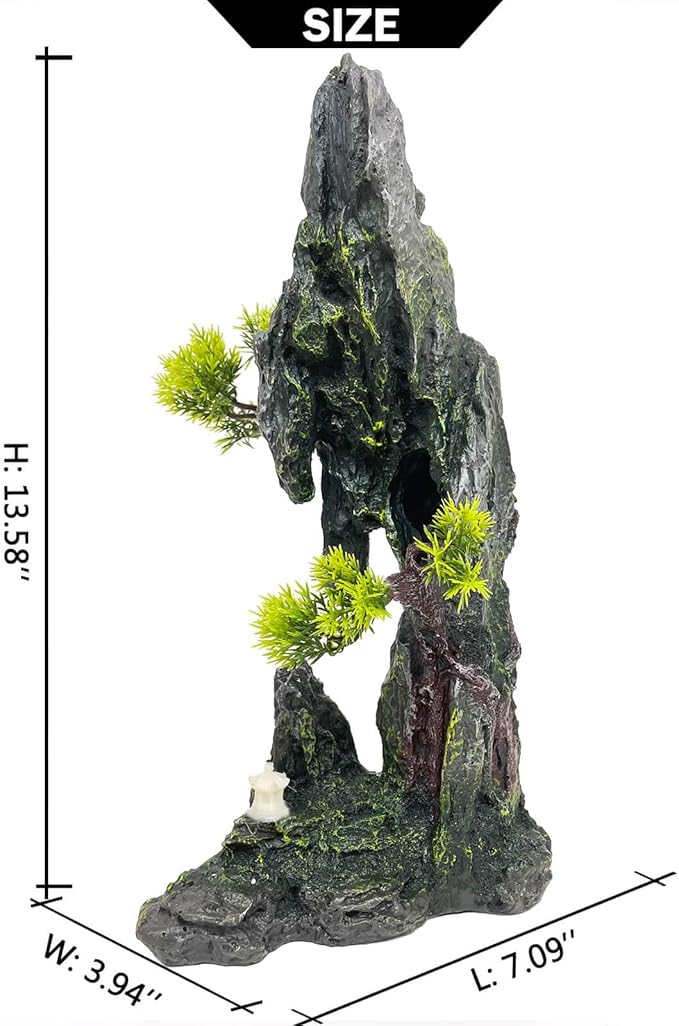Tall Aquarium Mountain View Stone Decorations Aquarium Ornament Rock Cave Landscape Artificial Mountain Hill View Fish Tank Caves for Betta Hiding Reptile Aquarium Supply