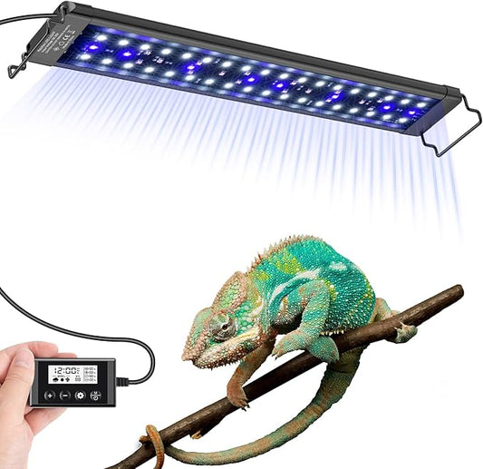 18-Inch LED UVA UVB Light for Reptiles with Controller, Full Spectrum UVA & UVB Reptile Light with Auto 24-Hour Cycle Timer & 10 Dimmable for Bearded Dragons, Turtles, Frogs, Snakes, Plants