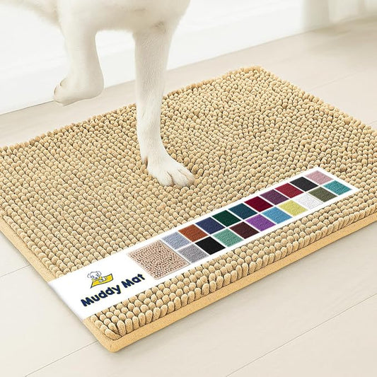 Muddy Mat® AS-SEEN-ON-TV Highly Absorbent Microfiber Door Mat and Pet Rug, Non Slip Thick Washable Area and Bath Mat Soft Chenille for Kitchen Bathroom Bedroom Indoor and Outdoor - Beige 6ft x 9ft