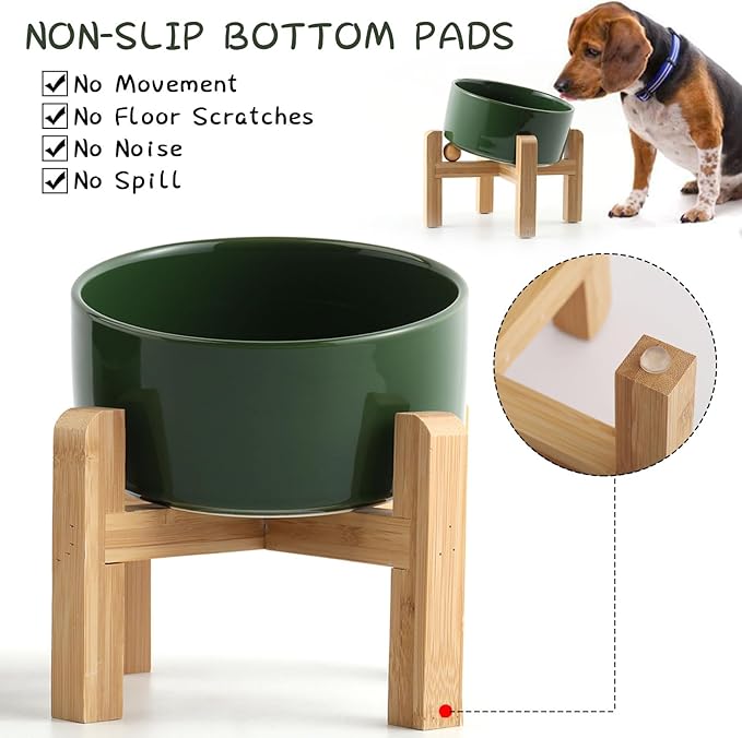 Petygooing Raised/Elevated 15°Slanted Ceramic Dog Bowl for Small Breeds,Tilted Anti Slip Pet Feeding Bowl,Food Water Dish with Stand for Cats and Small Dogs Puppy 13.5 OZ (5.1In / 1.7 Cups)Rust Green