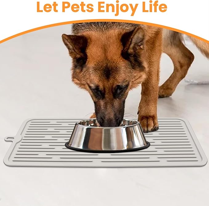 Ptlom Pet Placemat for Dog and Cat, Anti-Slip Waterproof Dogs Feeding Mat Prevent Food and Water Overflow, Bowl Mats Suitable for Medium and Small Pets, Cream, Silicone