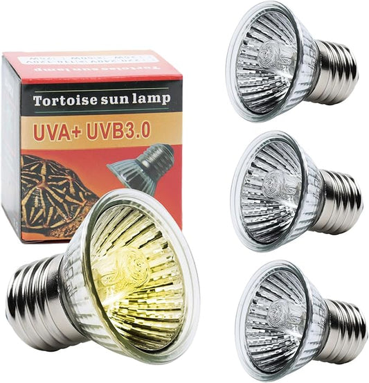 4 Pack 50W UVA UVB Reptile Heat Bulbs, Heat Lamp Bulbs for Reptiles and Amphibians, Basking Light Bulb for Turtle, Bearded Dragon, Lizard Heating