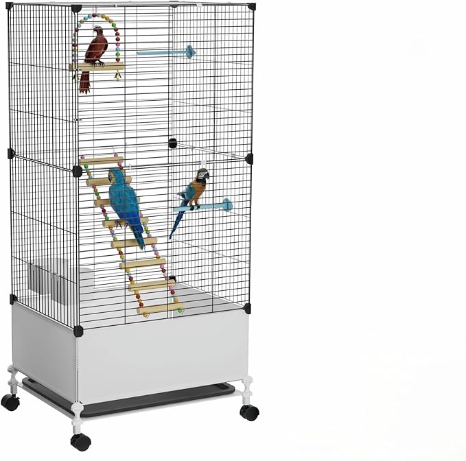 Big Flight Bird Cage, Black Parakeet Cages with Rolling Stand & Wheels, Wide Birdcage for Parrots Cockatiels Conure Budgie Canary Finch Lovebird