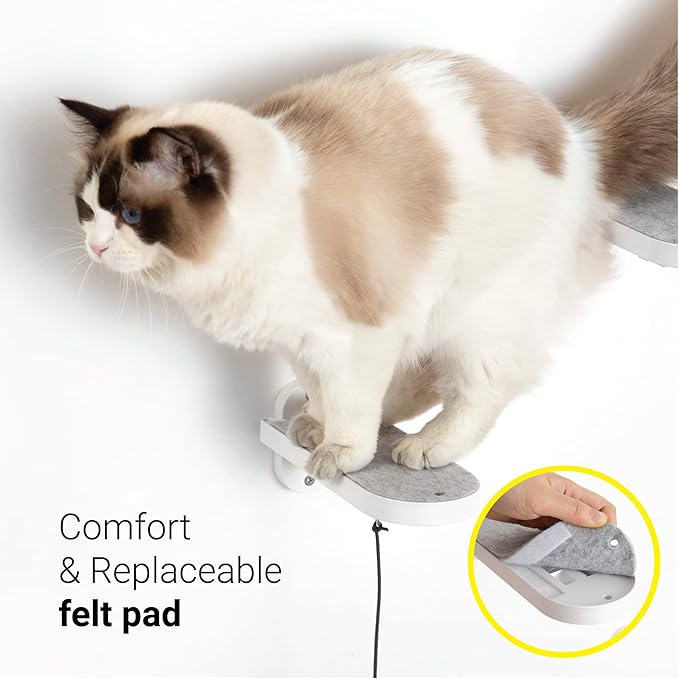SVD.PET (2-PACK Cat Wall Steps, Cat Climbing Stairs with Replaceable Felt Pad, Cat Climbing Shelves for Wall Mounted with Cat Toy, Cat wall furniture for Kitten, Medium and Large Cats (White)