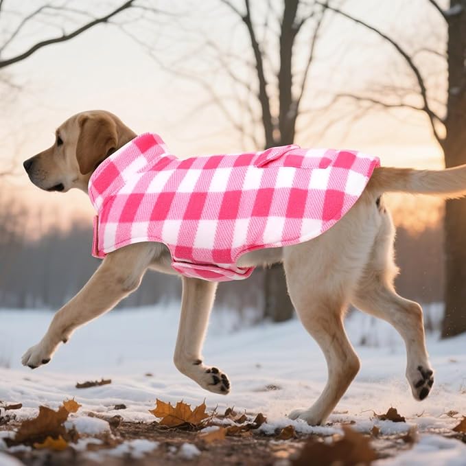 ASENKU Dog Winter Coat, Fleece Doggie Jacket Plaid Reversible Vest Waterproof Windproof Cold Weather Clothes for Small Medium Large Dogs (S, Pink)
