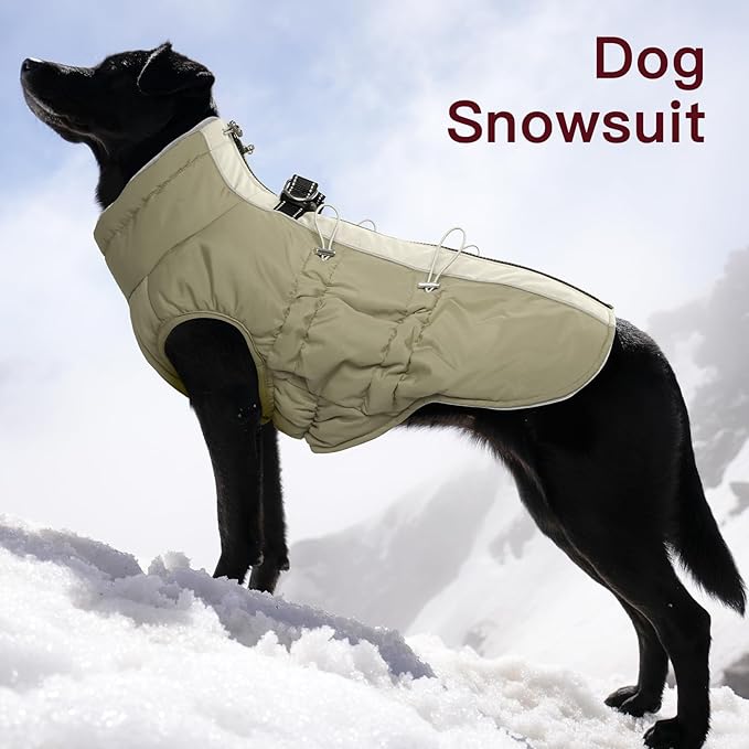 Dog Winter Jacket - XX Large, Warm Zip Up Snowsuit Dog Harness Vest, Reflective, Water-Resistant, Apricot