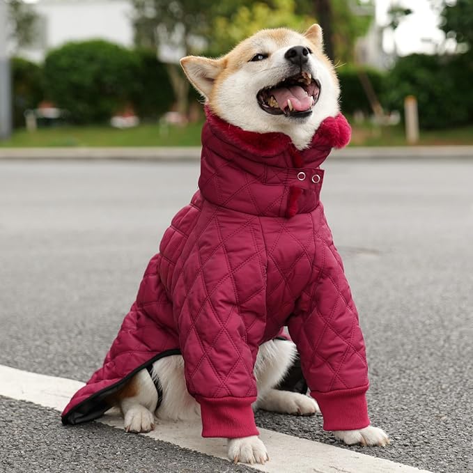 IDOMIK Dog Winter Coat for Large Dogs, Warm Dog Winter Jacket with Fleece High Collar, Zippered Cold Weather Coats for Dogs, Waterproof Doggy Snow Jacket Clothes,WineRed,L