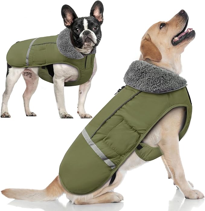 Doglay Dog Coat, Waterproof Dog Jacket Pet Winter Coat for Cold Weather with Thicken Furry Collar, Reflective Puppy Winter Jacket Warm Fleece Lining for Small Medium Large Pets