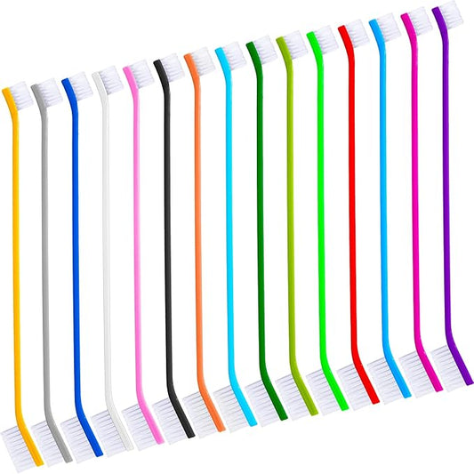 Nuenen 15 Pcs Dog Toothbrush Dual Headed Dental Brushes Puppy Tooth Brushing Kit Long Handle Toothbrush for Large and Small Dogs Cats Most Pets Teeth Cleaning Oral Care Supplies (Colorful)