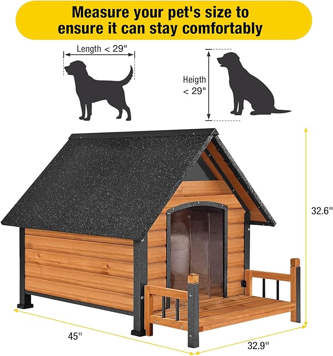 Dog House Outdoor,Dog Kennel Outside for Large Breed,Weatherproof Large Dog Shelter with Anti-Chewing Iron Frame (Brown-N, 45" D x 32.9" W x 32.6" H)