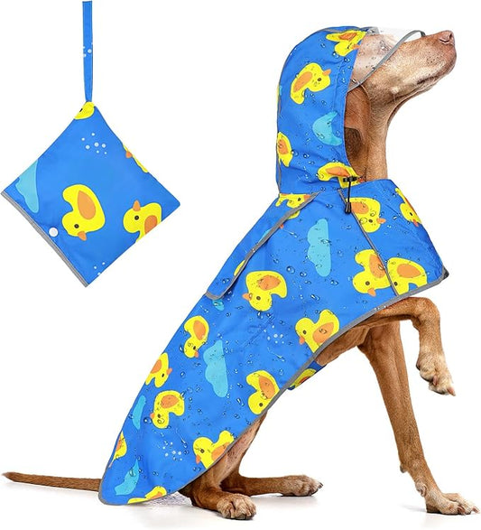 Reflective Dog Raincoat XXL - Waterproof Dog Rain Jacket Hooded Poncho, Reflective Rain Coat with Leash Hole for Giant (Blue, XX-Large)