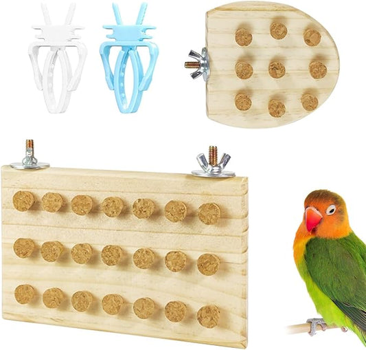 2 Pcs Bird Platform,Wooden Chew Toys, Hanging Wooden Puzzle Foraging,Parrot Cork Stopper Toys Birds Feeding Toy,2 Pcs Bird Cage Food Holder Fruit, for Small and Medium Parrots(C)