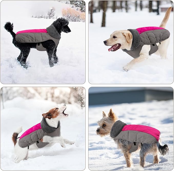 Doglay Dog Coat, Waterproof Dog Jacket Pet Winter Coat for Cold Weather with Thicken Furry Collar, Reflective Puppy Winter Jacket Warm Fleece Lining for Small Medium Large Pets