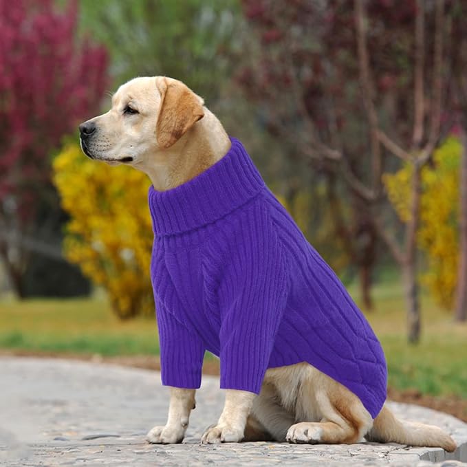 XL Dog Sweaters for Extra Large Dogs, Warm Winter Fall Dog Sweaters for Dog Girls Boys, Turtleneck Dog Knitwear, Doggie Christmas Sweater,Pet Sweatshirt Clothes Outfit Knit Labrador (Purple XL)
