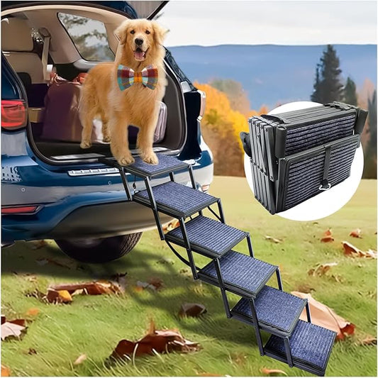 Dog Ramp for Car Truck and SUV Dog Stairs for Large Dogs Folding Pet Stairs with Non-Slip Rug Surface Supports Up to 250 lbs (6 Steps)