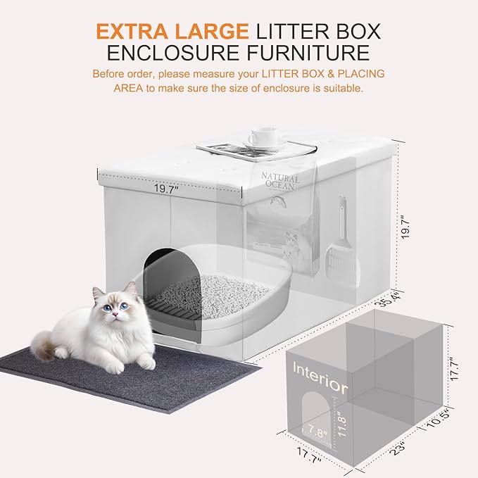 MEEXPAWS Cat Litter Box Enclosure Furniture Hidden, Cat Washroom Bench Storage Cabinet | Extra Large 35.4'' x 19.7'' x 19.7''| Dog Proof | Waterproof Inside/Easy Clean | Easy Assembly | Odor Control