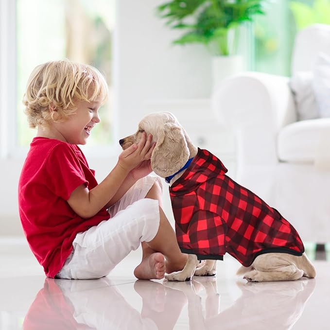 GreenJoy Plaid Dog Sweaters Hoodies Sweatshirts for Dogs Cats, Warm and Soft Cold Weater Coats for Christmas (Red, Medium)