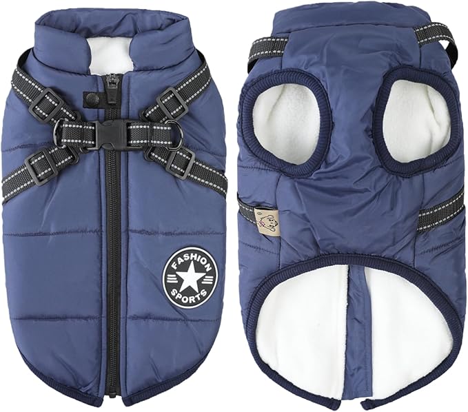 Aiboria Dog Jackets for Winter Windproof Waterproof 2 in 1 Outfit Cold Weather Coat Dog Vest Harness Puppy Winter Warm Jacket Small Blue S