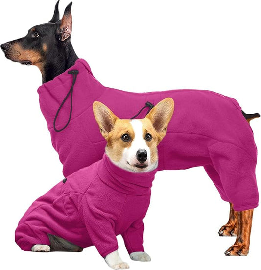ROZKITCH Dog Winter Coat Soft Fleece Pullover Pajamas, Pet Windproof Warm Cold Weather Jacket Vest Cozy Jumpsuit Apparel Outfit Clothes for Small Medium Large Dog Walking Hiking Sleep Pink M