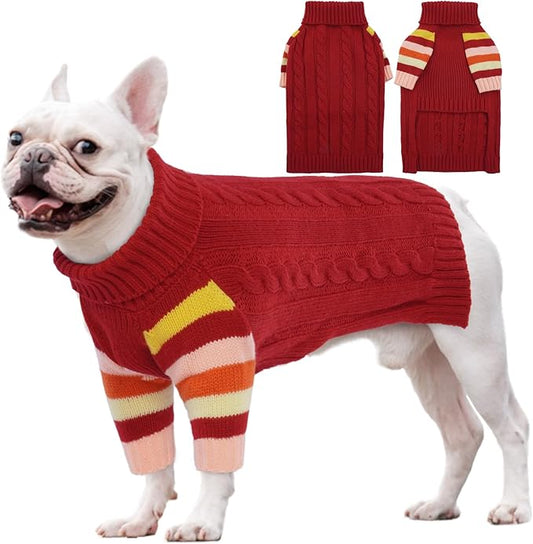 Dog Sweater Thick, Sweaters for Large Size Dogs Comfy, Stretchy Pullover Dog Sweater for Large Doggie, Christmas Dogs Sweaters Unisex, Warm Pet Knitwear Boston Terrier, Frenchie (Red L)