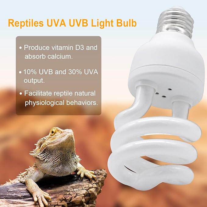 UVB Light Bulb for Reptiles, 13W 10.0 UVA UVB Heat Lamp Bulbs Ideal for Rainforest Reptiles, Bearded Dragons Lizard Turtle Tortoise Iguanas Chameleons Snake (2 Pack)