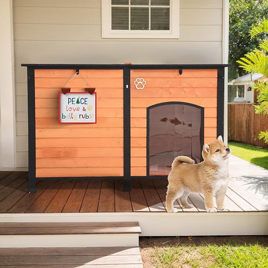 Outdoor Dog House, Indoor Outdoor Doghouse Puppy Shelter Dog House with Iron Frame,Anti-Bite Design Dog Home for Small Medium Some Large Dogs (Orange, Large)