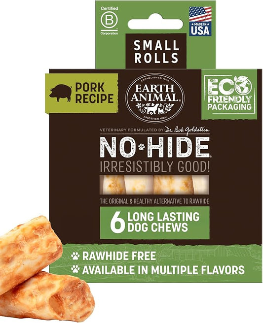 Earth Animal No Hide Small Long Lasting Dog Chew Rolls, Pork - 6 Count
