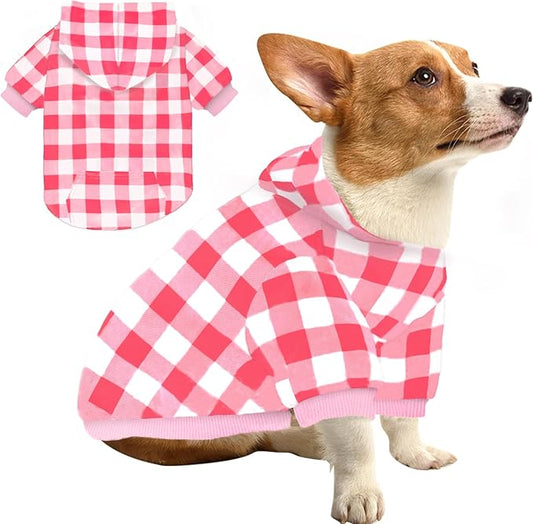 GreenJoy Plaid Dog Sweaters Hoodies Sweatshirts for Dogs Cats, Warm and Soft Cold Weater Coats for Christmas (Pink, X-Small)