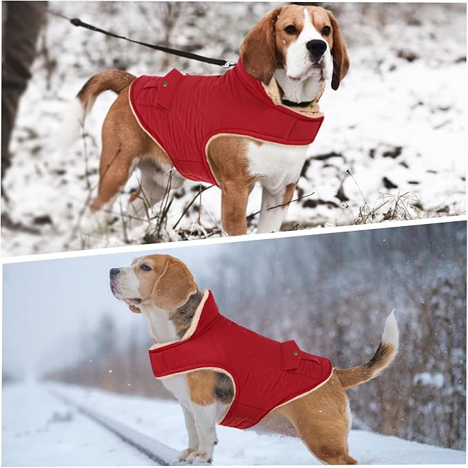 ASENKU Warm Dog Winter Coat Fleece & Turtleneck Dog Puffer Jacket with Pockets Waterproof Pet Cold Weather Clothes with Leash Hole for Medium Large Dogs