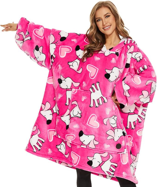 THREE POODLE Wearable Blanket Hoodie for Women, Oversized Sherpa Sweatshirt Blanket for Adults Men, Cozy Dog Hooded Blankets, Gifts for Teen Girls Women Mom Sister