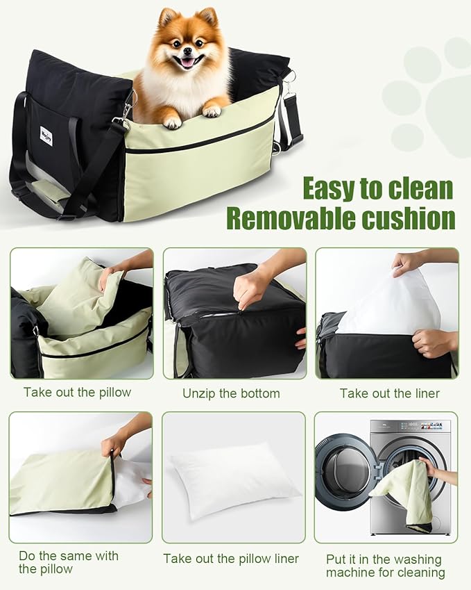 Dog Car Seats for Small Dogs, Multi-Pocket Storage Waterproof Small Dog Car Seat, Portable Pet Carseats Travel Bed, Pet Booster Cars Seats with Safety Leash & Thickened Memory Foam, Colorblock