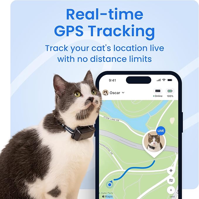 Tractive Smart Cat GPS Tracker | Real-Time Location & Wellness Monitoring for Cats 6.5 lbs+ | Territory & Location History | Up to 5-Day Battery | Breakaway Collar Included (Brown)