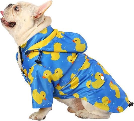 HDE Dog Raincoat Poncho Double Layer Zip Rain Jacket with Removable Hood, Leash Hole for Small to 3XL Dogs and Puppies Ducks Blue - M