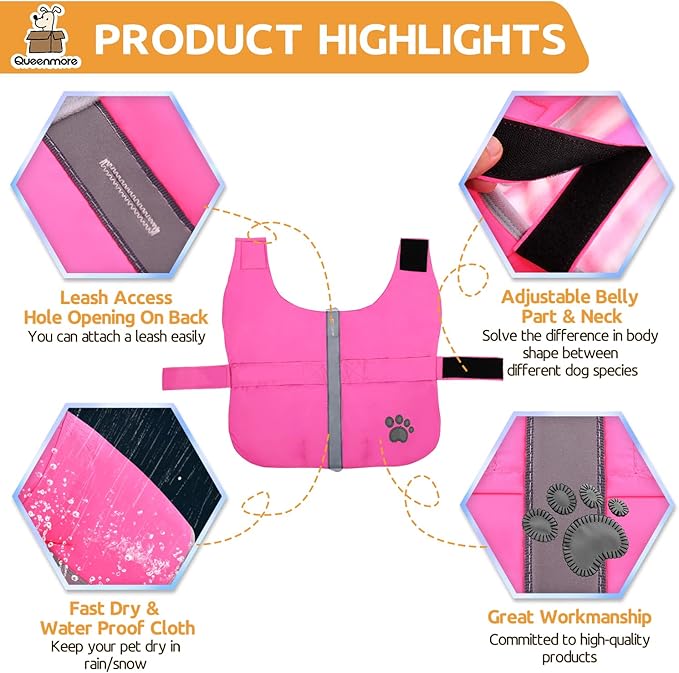 Queenmore Cold Weather Dog Coats Loft Reversible Winter Fleece Dog Vest Waterproof Pet Jacket Available in Extra Small, Small, Medium, Large Extra Large Sizes