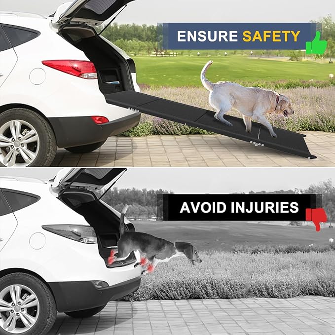 Dog Car Ramp for Large Dogs, Foldable Dog Steps Aluminum Dog Ramps, Dog Stairs with Nonslip Surface for High Beds, Trucks, Cars and SUV, Supports up to 240 lbs (67'' L x 17'' W)