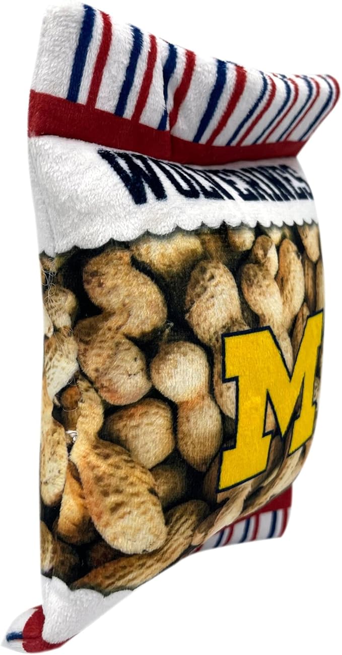 NCAA Michigan Wolverines Crinkle FINE Plush Dog & CAT Squeak Toy- Cutest Stadium Peanuts Snack Toy for Dogs & Cats with Inner Squeaker & Beautiful Football/Basketball Team Name/Logo
