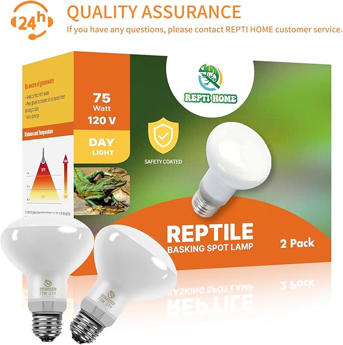 New Upgrade Reptile Heat Lamp Bulb (3rd Gen No Broken), 75W 2 Pack Basking Spot Light for Reptiles & Amphibians,UVA Daylight Heat Bulb for Bearded Dragon, Turtle