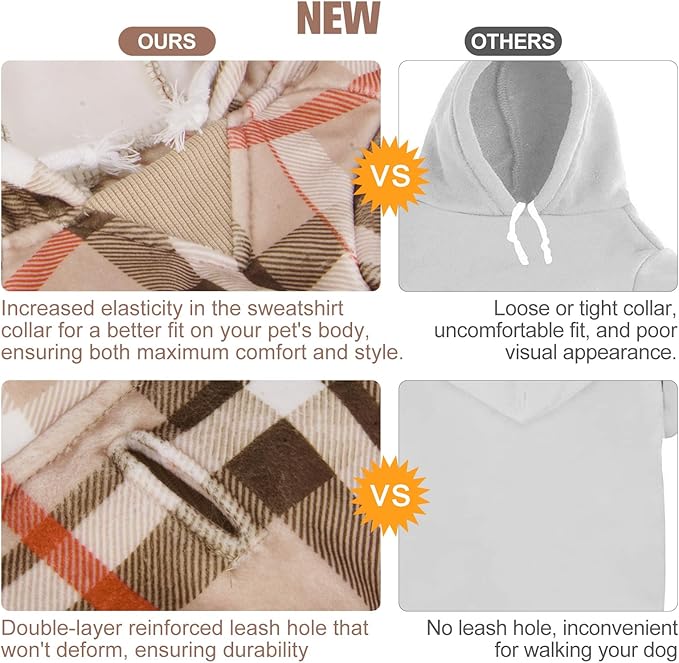 BEAUTYZOO Dog Hoodie Sweaters for Small Medium Large Size Dogs Girls Boys- Premium Quality, Ultra Soft, Superior Comfort Fit, Fleece Lined Hooded Sweatshirt- Cold Weather Pet Clothes Winter Coat,Plaid