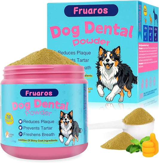 Dog Dental Powder, Dog Teeth Cleaning Powder with Plaque & Tartar Remover, Fresh Breath Support, Whitening & Coat Health Enhancer, Dental Care for All Size Dogs (210g)