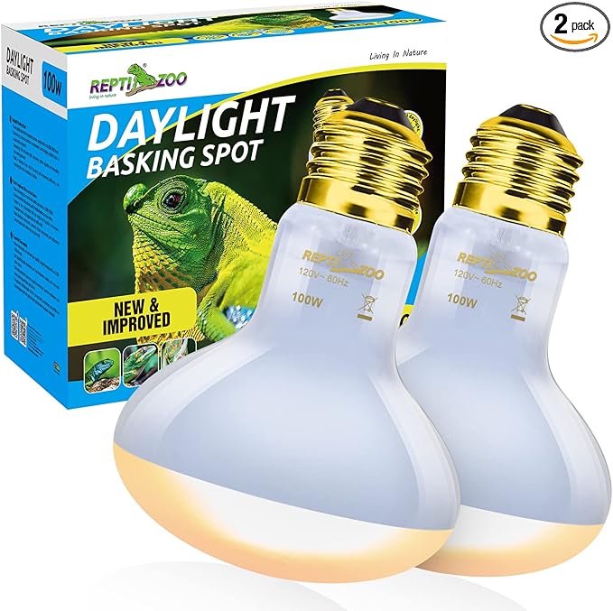 REPTI ZOO 2 Pack 100W Reptile Neodymium Daylight Basking Spot Lamp UVA Bulb Reptile Heat Lamp for Amphibian Lizard Tortoise Bearded Dragon Hedgehogs