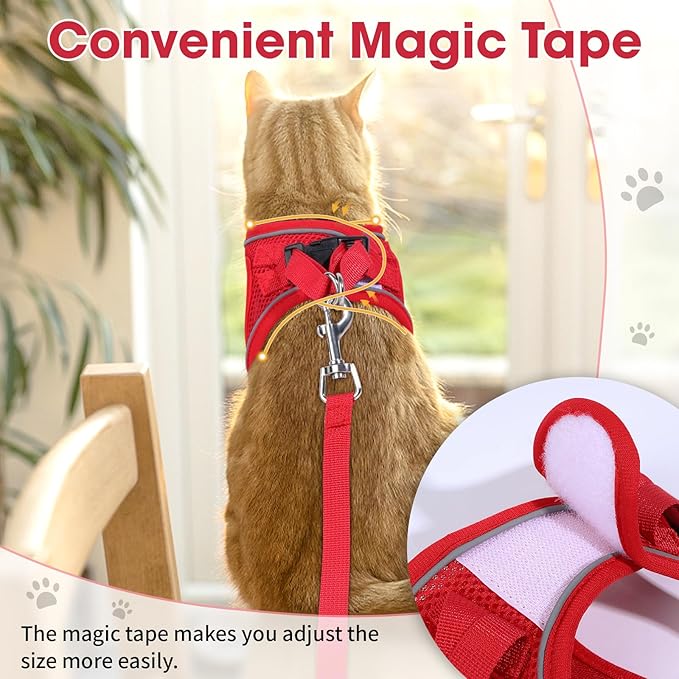 Cat Vest Harness and Leash Set for Walking, Escape Proof, Adjustable Kitten Harness, Breathable Mesh with Reflective Strips, Detective Conan-Inspired Design, Red, XS