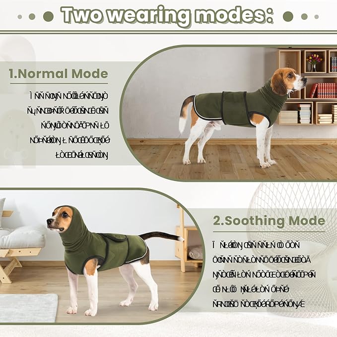 Anxiety Calming Hoodie for Dogs - Breathable Jacket Vest Coat for Thunderstorms, Fireworks, Vet Visits, Separation - Adjustable With Noise Block & Ear Protection Recovery - 2XL, Green