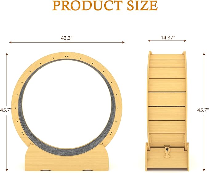 45" Cat Wheel,cat Wheels for Indoor Cats,Noise-Free Pet Fitness Toy，Safety Treadmill with Lock Minimized Gap Design，to Reduce Boredom & Anxiety - Easy Assembly