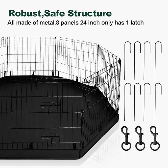 PJYuCien Dog Playpen - Metal Foldable Dog Exercise Pen, Pet Fence Puppy Crate Kennel Indoor Outdoor with 8 Panels 30”H & Top Cover and Bottom Pad for Small Medium Pets