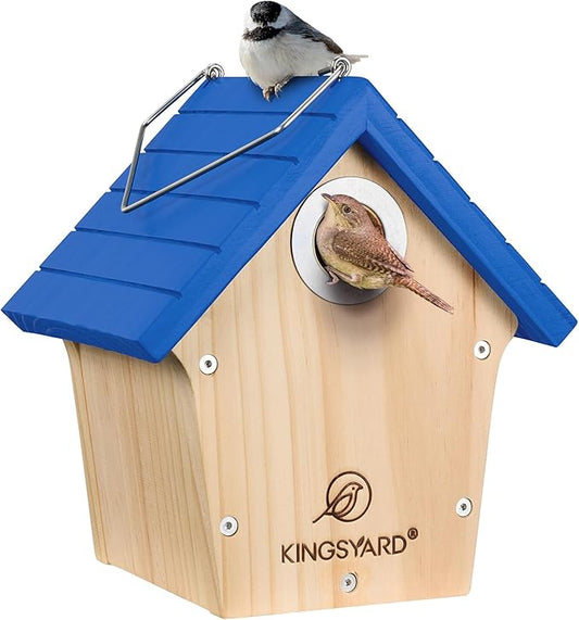Kingsyard Wooden Wren House with Predator Guard, Bird Nesting for Outdoor, Garden Patio Nest Box Birdhouse for Wild Bird Watching, Royal Blue