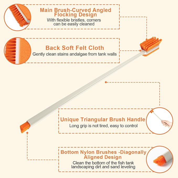 Small Fish Tank Cleaner Brush, Algae Scraper for Aquarium, Glass Aquarium Cleaning Tool, Fish Tank Cleaner Adapted for Glass and Acrylic Aquariums (Longer)