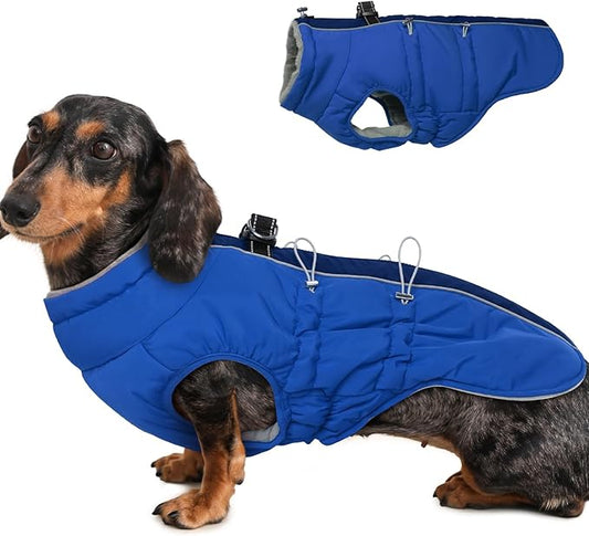 Medium Dog Coat - Warm Zip Up Snowsuit Dog Harness Vest, Reflective, Water-Resistant, Royal-Blue