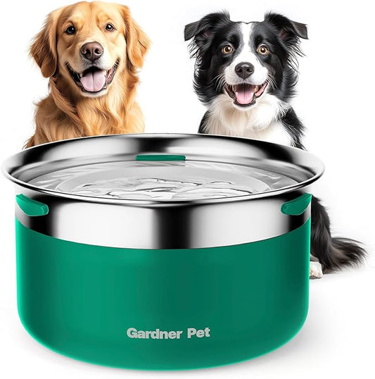Gardner Pet Dog Bowls 1 Gallon (3.85L) Stainless Steel No Spill Dog Water Bowl, Slow Water Feeder Metal Bowls, Spill Proof Water Dispenser for Large Dogs, Promotes Healthy Hydration(Black)