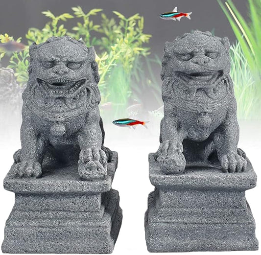 livelyfish Asian Fu Foo Dogs Statues A Pair of Two Guardian Lion Sandstone Figurine Pets Fish Tank Aquarium Landscape Ornaments Garden Feng Shui Decorations, M
